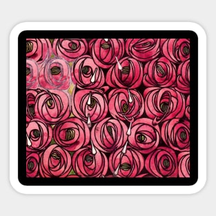 FUCHSIA PINK ROSES AND TEARDROPS Art Nouveau Floral Sticker